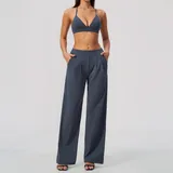 JS8793-4 · Navy Blue Navy Blue Women's Backless Pilates Yoga Activewear Set 2 Piece