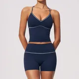 Indigo Blue Brushed Fitness Women's Yoga Activewear Set V Neck