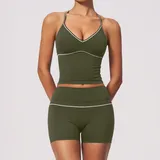 Olive Green Brushed Fitness Women's Yoga Activewear Set V Neck
