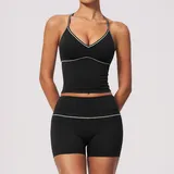 Jet Black Brushed Fitness Women's Yoga Activewear Set V Neck