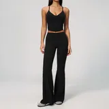 Jet Black Women's Running Pilates Yoga Activewear Set Quick Dry