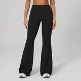 Jet Black Wide Leg Yoga Pants Flared Brushed Slimming Fitted