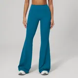 Peacock Blue Wide Leg Yoga Pants Flared Brushed Slimming Fitted