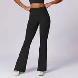 Jet Black Women's Wide Leg Yoga Pants Fitted Casual Flared