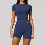 KS4535-4 · Hazy Dai Blue Hazy Dai Blue Seamless Tummy Control Women's Yoga Set Crew Neck