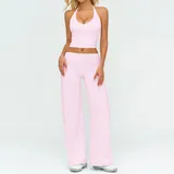 KS5529-1 · Falling Blossom Pink Falling Blossom Pink Women's Backless Casual Yoga Activewear Set Wide Leg