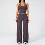 KS5529-3 · Eggplant Purple Eggplant Purple Women's Backless Casual Yoga Activewear Set Wide Leg