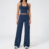 Badge Blue Women's Backless Casual Yoga Activewear Set Wide Leg