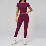 Dark Purple Red Brushed Women's High Waist Yoga Leggings Butt Lifting