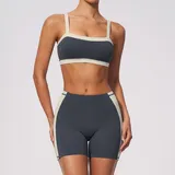 LS2567-1 · Pencil Grey Pencil Grey Color Block Women's Yoga Set 2 Piece Slimming