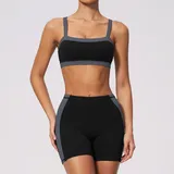 LS2567-2 · Jet Black Jet Black Color Block Women's Yoga Set 2 Piece Slimming
