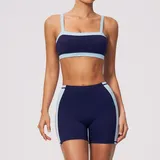 Dark Navy Color Block Women's Yoga Set 2 Piece Slimming