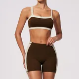 Espresso Black Color Block Women's Yoga Set 2 Piece Slimming