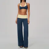 Teal Blue & Yellow Color Block Running Women's Yoga Activewear Set Layered