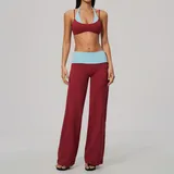 Pomegranate Red & Blue Color Block Running Women's Yoga Activewear Set Layered