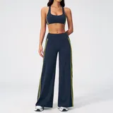 Navy Blue Women's Slimming Outdoor Fitness Yoga Activewear Set Backless