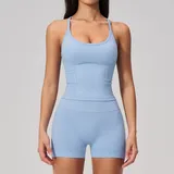 LS3595-5 · Light Blue Light Blue Women's Backless Active Yoga Set High Waist Breathable