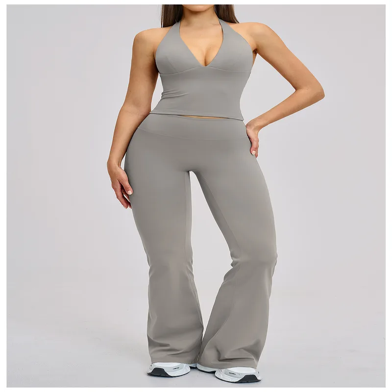 Women's Backless Premium Yoga Activewear Set Flared Brushed