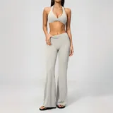 Pearl Grey Women's Brushed Running Premium Yoga Set Deep V