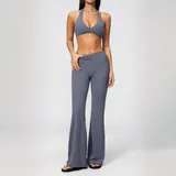 LS4208-3 · Haze Blue Haze Blue Women's Brushed Running Premium Yoga Set Deep V