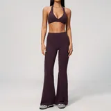 Ink Purple Women's Brushed Running Premium Yoga Set Deep V