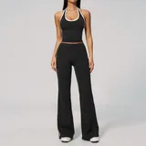 LS4506-2 · Jet Black Jet Black Women's Yoga Set Color Block Running Bare Feel