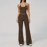 Roasted Coffee Women's Yoga Set Color Block Running Bare Feel