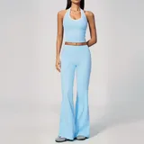 Water Blue Women's Yoga Set Color Block Running Bare Feel