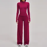 Raspberry Red Women's Yoga Activewear Set Brushed Running Long Sleeve