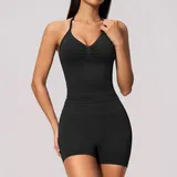 LS4535-2 · Jet Black Jet Black Women's Seamless Yoga Set Halter Neck Backless Tank