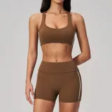 LS4539-1 · Chestnut Brown Chestnut Brown Women's Brushed Slimming Yoga Set Quick Dry Fitted