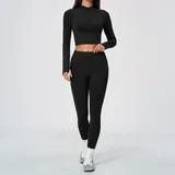 LS5112-2 · Jet Black Jet Black Women's Breathable Active Yoga Set Quick Dry Fitted