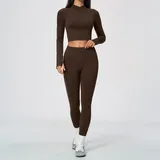 Ink Brown Women's Breathable Active Yoga Set Quick Dry Fitted