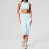 LS5529-5 · Azure Blue Azure Blue Women's Supportive Fitness Yoga Activewear Set High Waist