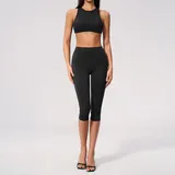 Jet Black Women's Supportive Fitness Yoga Activewear Set High Waist