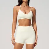 Cream White Women's Breathable Yoga Yoga Set Halter Neck Fitted