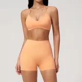Warm Orange Women's Breathable Yoga Yoga Set Halter Neck Fitted