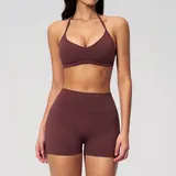 LS5555-4 · Wine Red Wine Red Women's Breathable Yoga Yoga Set Halter Neck Fitted