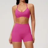 LS5555-5 · Millennial Pink Millennial Pink Women's Breathable Yoga Yoga Set Halter Neck Fitted