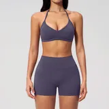 Cloud Purple Women's Breathable Yoga Yoga Set Halter Neck Fitted
