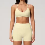 LS5555-9 · Cream Yellow Cream Yellow Women's Breathable Yoga Yoga Set Halter Neck Fitted