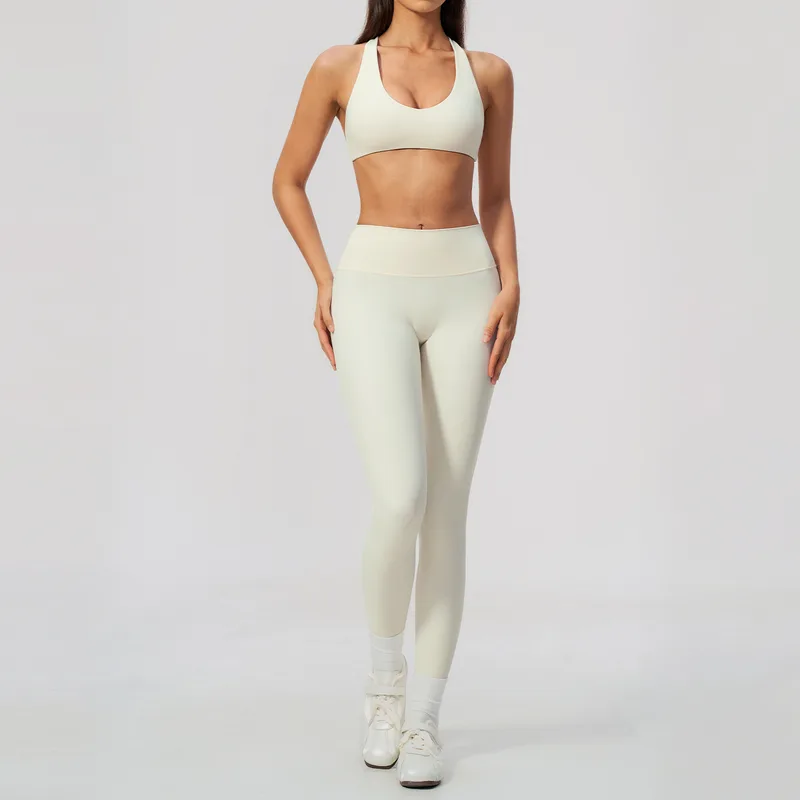 Women's Yoga Set Brushed High Waist Cross Back