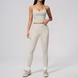Pearl Grey Halter Neck Running Women's Yoga Set V Neck