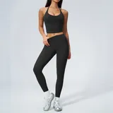 LS5560-2 · Jet Black Jet Black Halter Neck Running Women's Yoga Set V Neck