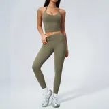 LS5560-3 · Pine Grey Green Pine Grey Green Halter Neck Running Women's Yoga Set V Neck