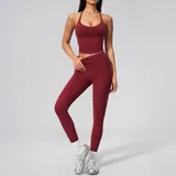 Ankola Red Halter Neck Running Women's Yoga Set V Neck