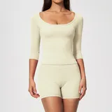 Cream White Butt Lifting Breathable Women's Yoga Set 2 Piece