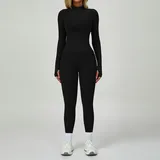 Jet Black Women's Long Sleeve Yoga Set Long Sleeve Breathable