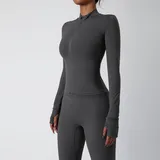 Dark Grey Women's Long Sleeve Yoga Set Long Sleeve Breathable