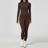 Dark Brown Women's Long Sleeve Yoga Set Long Sleeve Breathable